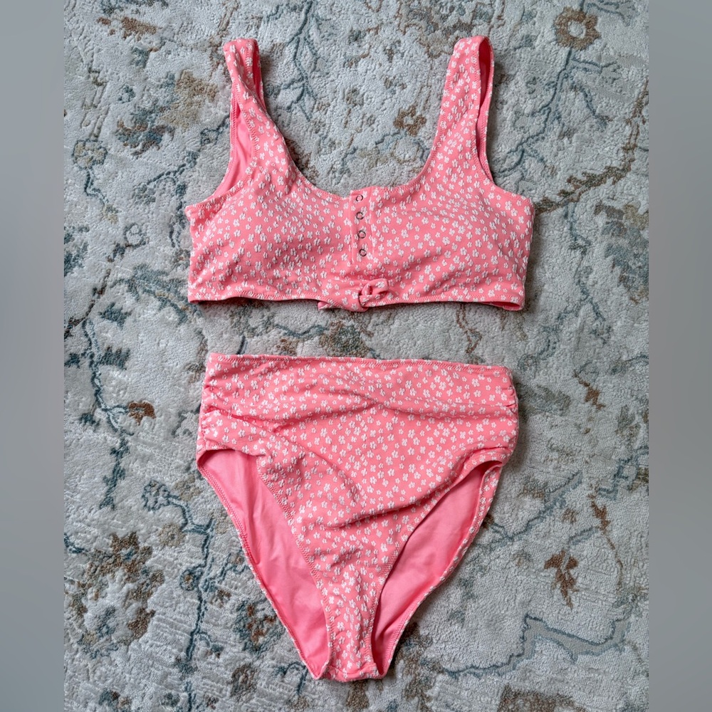 Pink Lily Flower High Rise Bikini Set Never Worn